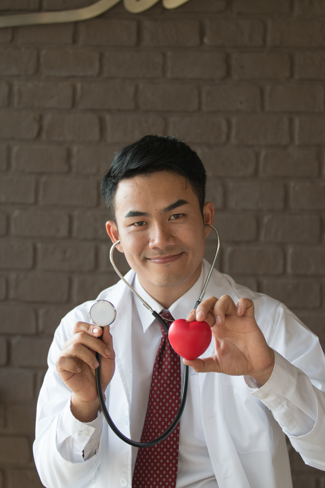 Portrait of a Doctor Holding a Heart with Stethoscope